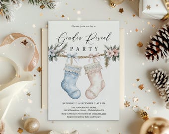 Christmas Gender Reveal Invitation| Gender Reveal Party Invite | Winter Gender Reveal Invititation | Editable  | Instant Download