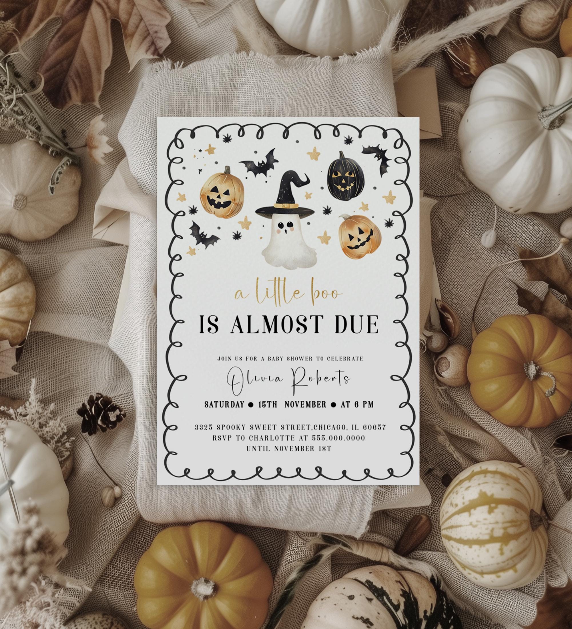 A little boo is almost due  baby shower invitation | Halloween baby shower |Spooktacular Shower | Spooky sweet | Instant Download