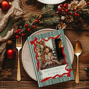 Photo Christmas Card Template | Bow Holiday Card  | Merry Christmas Card |Photo Holiday Card Editable | Instant Download