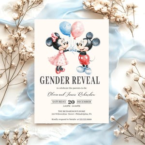 Mouse Gender Reveal Invitation| Adorable Minnie and Mickey Gender Reveal Party Invite| Editable  | Instant Download