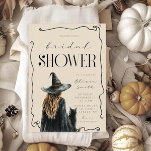 Halloween bridal  shower editable invitation  | She put a spell on him  | Hauntingly beautiful |  Editable | Spooky sweet | Instant Download