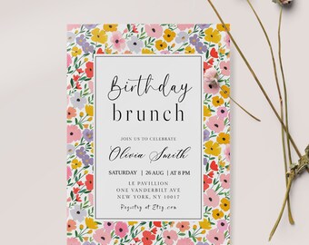 Floral Birthday Brunch Invitation | Printable Template (Instant Download)