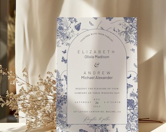 Invito a nozze blu Toile de Jouy / Chinoiserie stampabile (download immediato)