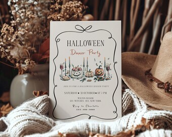 Hand-Drawn Halloween Dinner Party Invitation | Editable, Spooky (Instant Download)