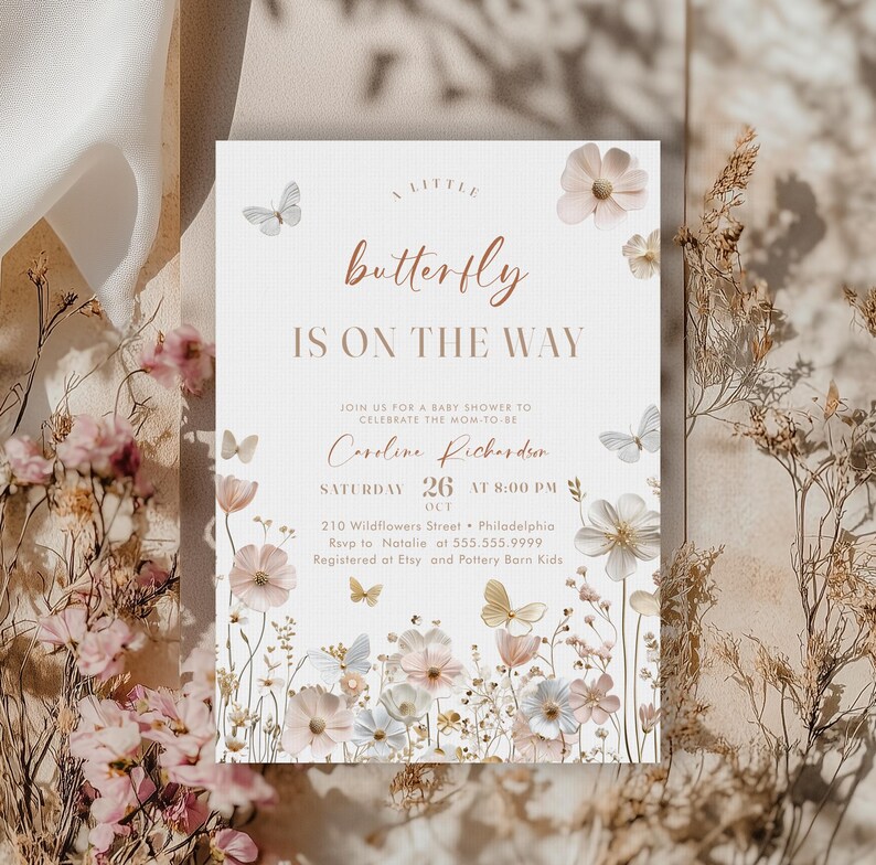 Boho Butterfly Baby Shower Editable Invitation SET | A Little Butterfly ...
