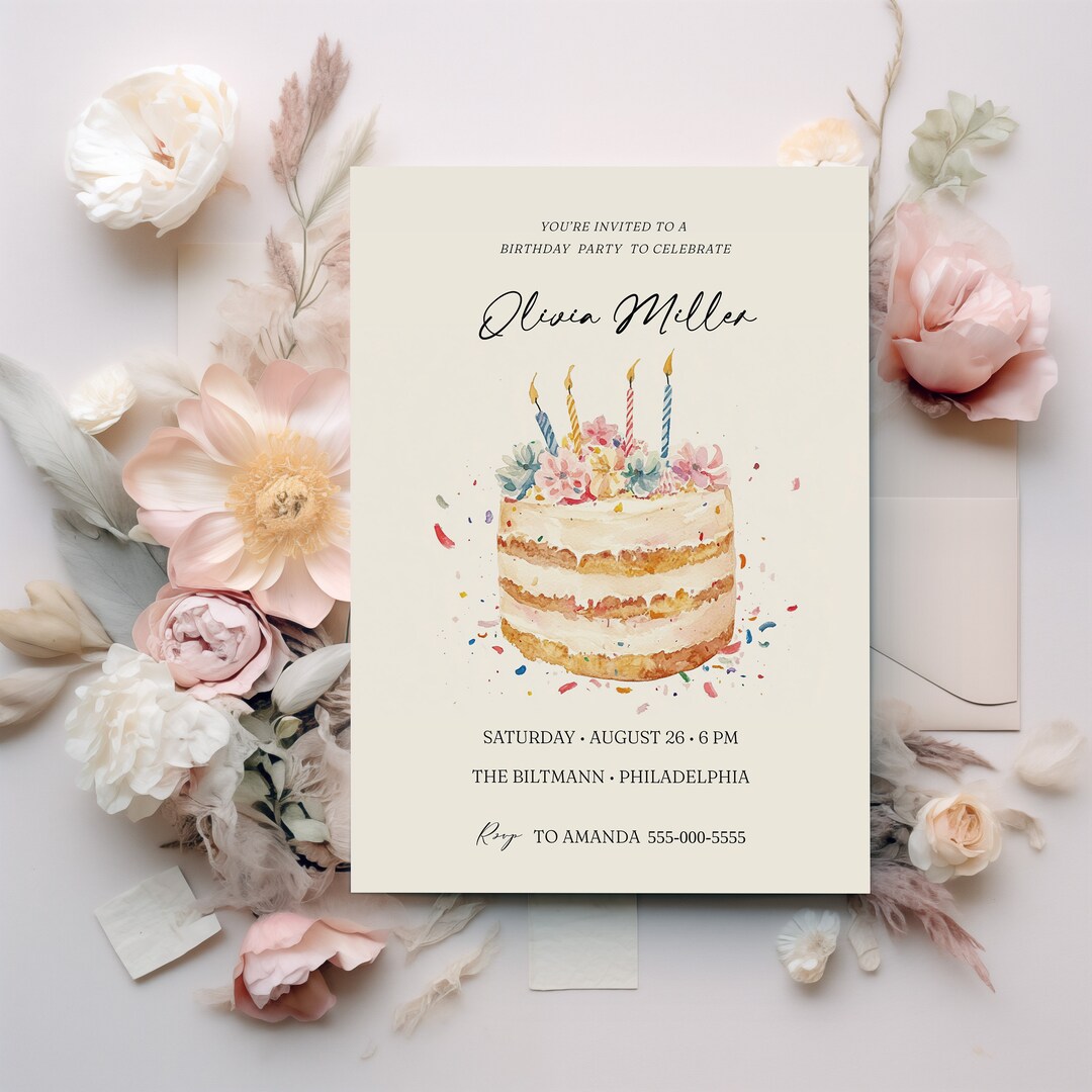 Birthday Cake Party Invitation Birthday Party Printable Invitation ...