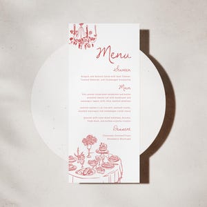 Modèle modifiable de menu de mariage dessiné à la main | Menu pour la douche nuptiale | Carte Coquette | Menu du dîner |  MENU d'été |Modifiable