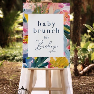 Spring Baby   Brunch Welcome Sign |  Abstract Watercolor flowers | Editable |  Instant Download