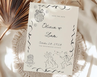 Cherub Save the Date: Whimsical Hand-Drawn Wedding Invitation (Editable Template)