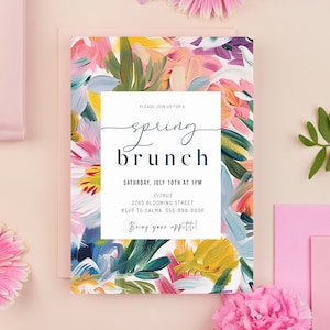 Spring  Brunch Digital Invitation|  Abstract Watercolor flowers | Editable |  Instant Download
