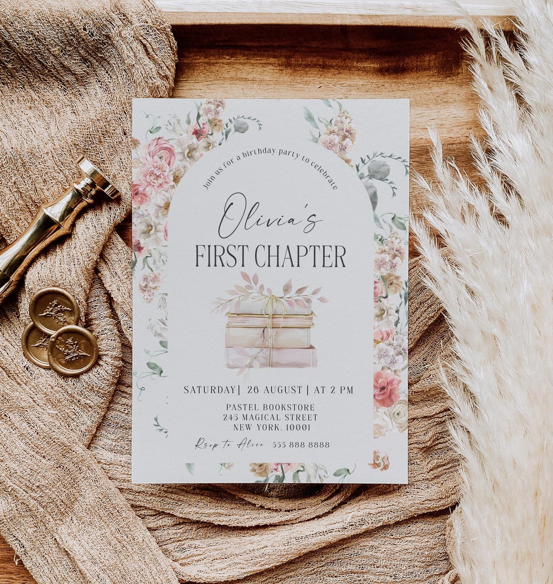 Watercolor Book Birthday Invitation | First Chapter Party (editable) - Etsy
