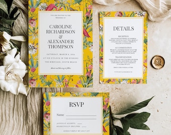 Tropical Wedding Invitation Set: Exotic Floral Design (Instant Download)