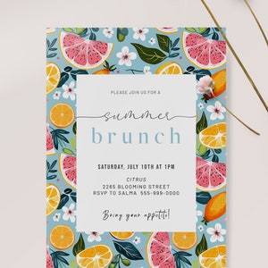 Summer  Brunch Digital Invitation|  Citrus flowers | Editable |  Instant Download