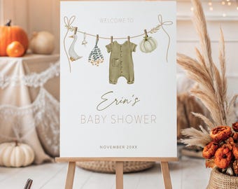 Welkomstbordje bohopompoen babyshower: groen waslijnontwerp (digitaal)