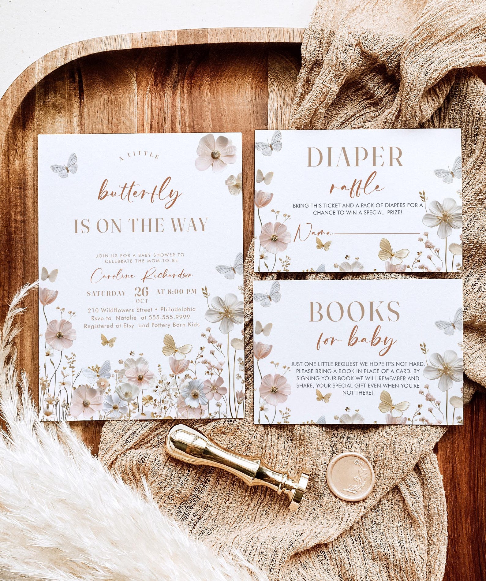 Boho Butterfly Baby Shower Editable Invitation SET | A Little Butterfly ...