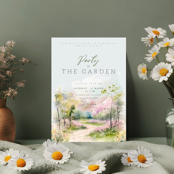 Spring Garden Party Invitation   | Spring Party in the garden  | Watercolor  | Editable Invitation |  Instant Download