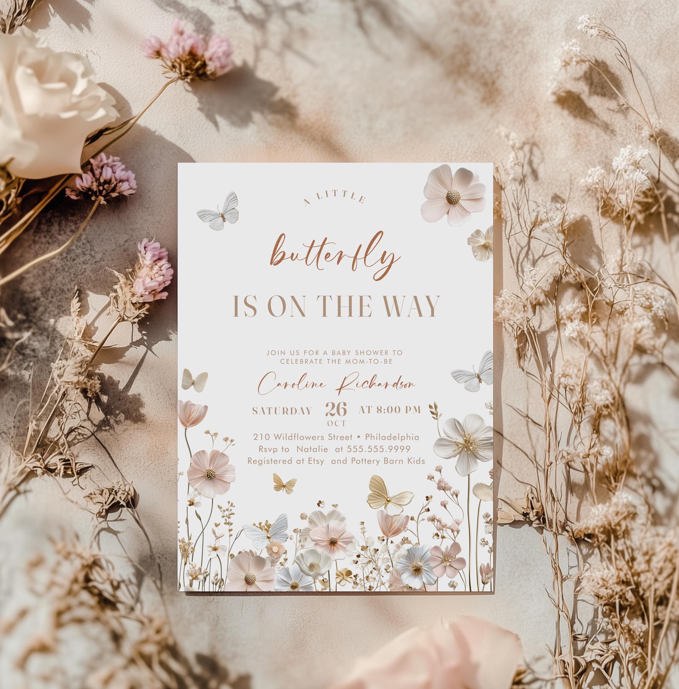 Boho Butterfly Baby Shower Editable Invitation SET | A Little Butterfly ...
