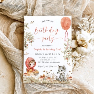 Little Red Riding Hood birthday invitation | Once upon a time birthday party |  Red riding hood party| Editable | Instant Download