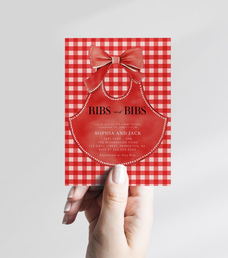 BBQ Baby Shower Invitation: Ribs and Bibs, Editable Template (instant ...