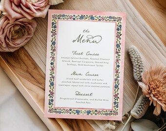 Blush Floral Wedding Menu Template (Editable, Printable)