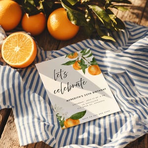 Orange Birthday Party Invitation Template, Citrus Summer Birthday Invite, Orange Blossom Birthday, Editable Invitation