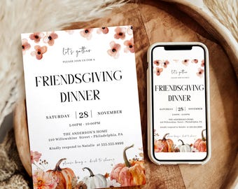 Pumpkin Friendsgiving Dinner Invitation | Editable Thanksgiving Invite (Digital Download)
