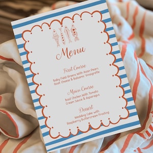 Wavy Blue Menu Editable Template  | Watercolor hand drawn Menu | Fish  Menu  | Whimsical Sea Menu | Boho Summer MENU |Editable