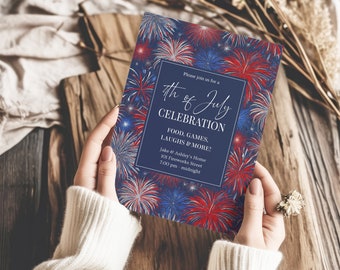 4th of July  Party Invitation Template| Printable Independence Day Invitation | Editable |  Instant Download