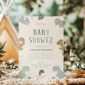 Dino Baby Sower Invitation Template  | Dinosaurs theme | Adorable Dino Baby Shower | Little Dino on the way |  Editable | Instant Download