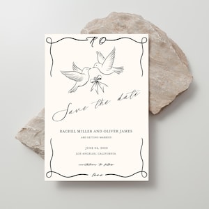 Love birds  Save the Date Invitation Template  | Hand drawn birds invitation | Vintage hand drawn invite |  | Editable | Instant Download