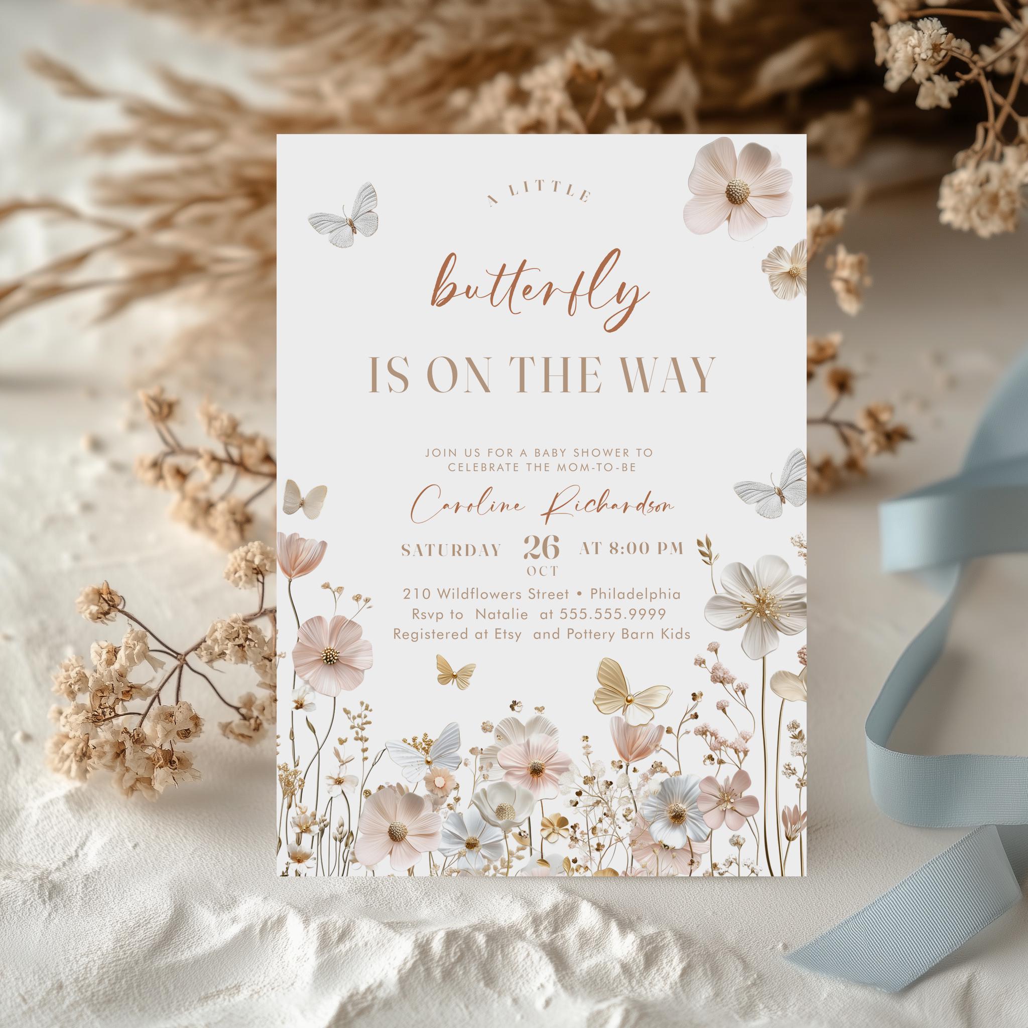Boho Butterfly Baby Shower Editable Invitation SET | A Little Butterfly ...