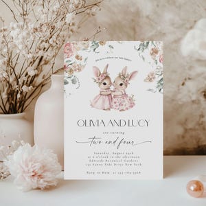 Sisters Joint Birthday Invite | Bunnies  Birthday Invitation | Bunny Girls Birthday Invite | Best friends editable Template