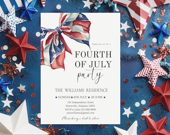 4th of July  Party Invitation Template| Printable Independence Day Invitation | Editable |  Instant Download