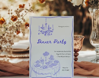 Hand-Drawn Dinner Party Invitation: Minimalist Whimsical Design (Instant Download)