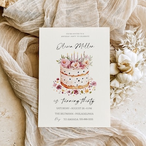Birthday Cake  Party Invitation| Birthday Party   Printable Invitation|  Adult birthday   | Instant download| Template