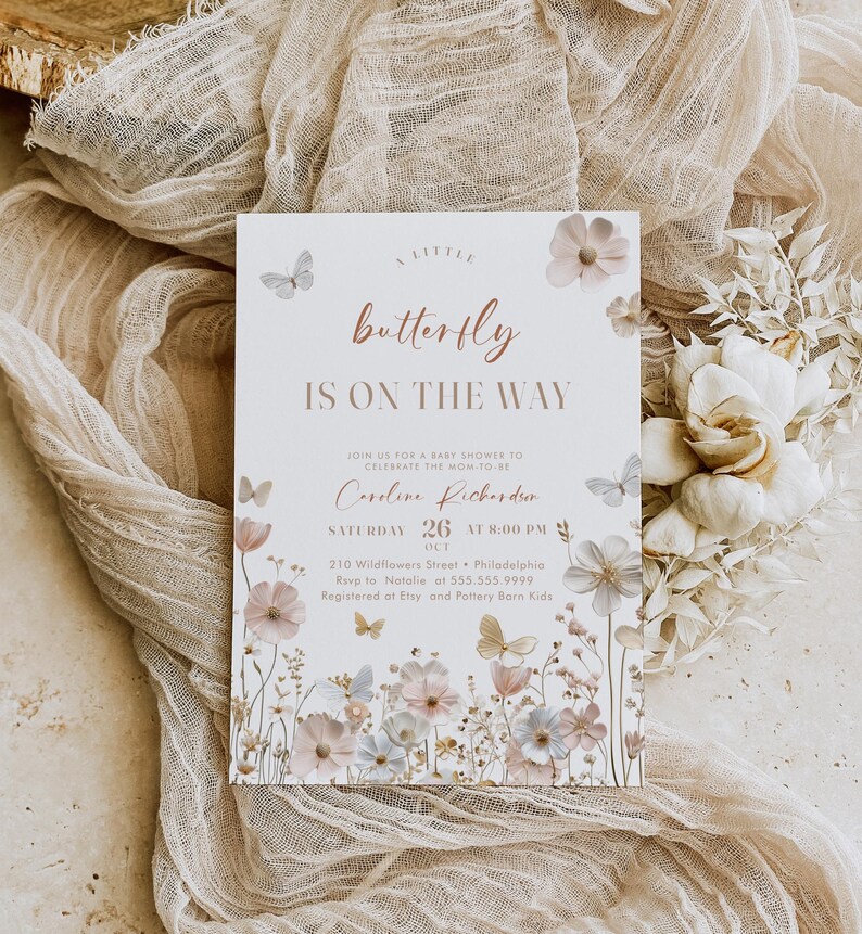 Boho Butterfly Baby Shower Editable Invitation SET | A Little Butterfly ...