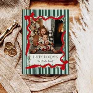 Photo Christmas Card Template | Bow Holiday Card  | Merry Christmas Card |Photo Holiday Card Editable | Instant Download