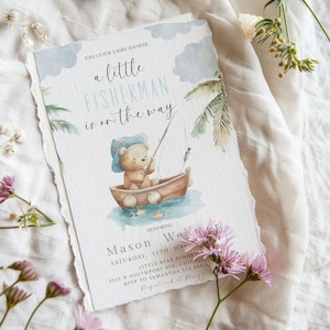 Invitación de baby shower de pesca / Plantilla de invitación de pequeño pescador / Invitación de baby shower con tema de pescado / Descarga instantánea