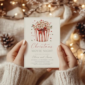 Christmas Movie Night Invitation | Movie Night Invite | Christmas movie Marathon | Christmas Pajama Party| Editable | Instant Download