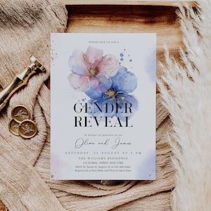 Floral Gender Reveal Invitation| Watercolor flower Gender Reveal Template | Watercolor Flowers Gender Reveal  | Editable  | Instant Download