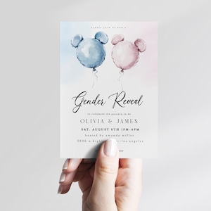 Gender Reveal Invitation| Adorable  Mickey Balloons Gender Reveal Party Invite | Balloons boy or girl Editable  | Instant Download