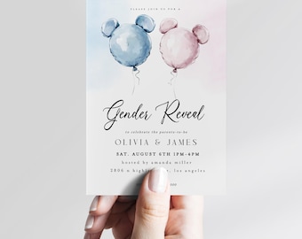 Mickey Balloons Gender Reveal Invitation | Editable Party Invite (Digital Download)
