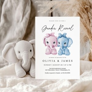 Elephants Gender Reveal Invitation| Adorable Baby Elephants Gender Reveal  Invite |  Boy or Girl |  Reveal Editable Invite |