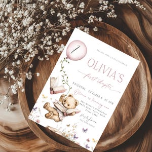 One for the books birthday invitation | Storybook Girl  Birthday | Book Birthday Invite  |Book Themed Party| First Chapter Party  | Editable