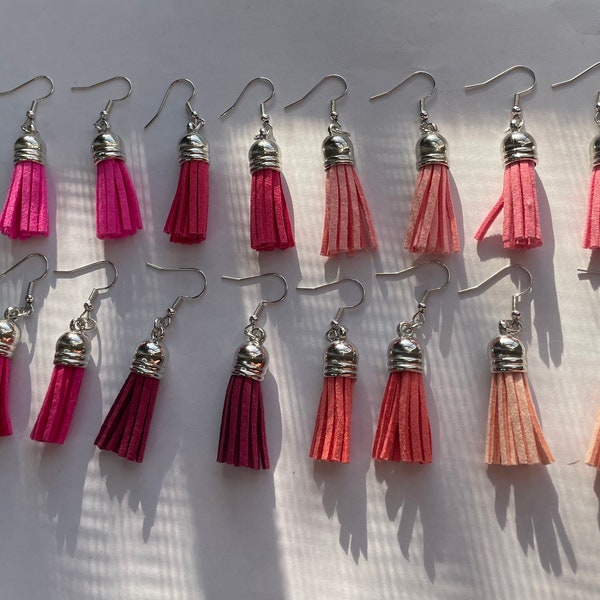Hypoallergenic stainless steel pink tassel earrings
