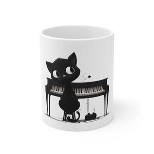 Cute Black Cat on the piano lesson, Custom Mug