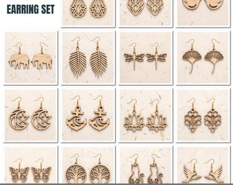 15 Pcs Wood Earring SVG Bundle, Laser Cut Earring Templates, Glowforge DXF Jewelry File