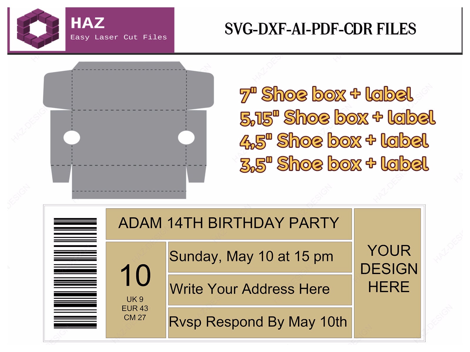 4 Size Shoe Box Svg Template / Shoe Box Label Template / Label