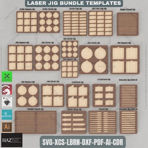 Laser Jig Bundle: Flask, Card,Tag, Pencil,Coaster,Bracelets,Watch band Templates for Precise Engraving,Perfect for Laser Cutter Projects,455