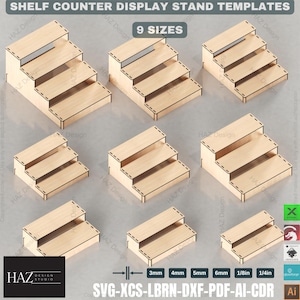 Laser Cut Display Stand: 9 Sizes, Tiered Shelves, Retail Ready,Retail Counter Display Stand,Tiered Display Stand,Laser Cut,Retail Ready 410